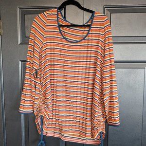Modcloth blue and orange striped ruched side, tie side long sleeve tee